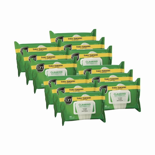 Multi-Surface Cleaning Wipes, 11 1/2 x 7, White, 90 Wipes, PK12